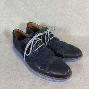 Cole Haan Lunargrand Men's‎ 14 M Navy Blue Suede Leather Wingtip Oxford Shoes